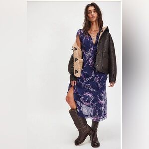 NWT Free People Cannaday Maxi Dress in navy combo - XS